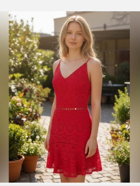 Francesca's Collections Dresses & Skirts - Francesca's Collections Red Lace Mini Dress with Spaghetti Straps Medium